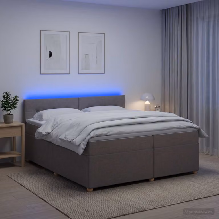 Letto box spring ibrido vidaXL con materasso a molle insacchettate e illuminazione sottostante, L/P/H: 200 x 200 x 100,5 cm