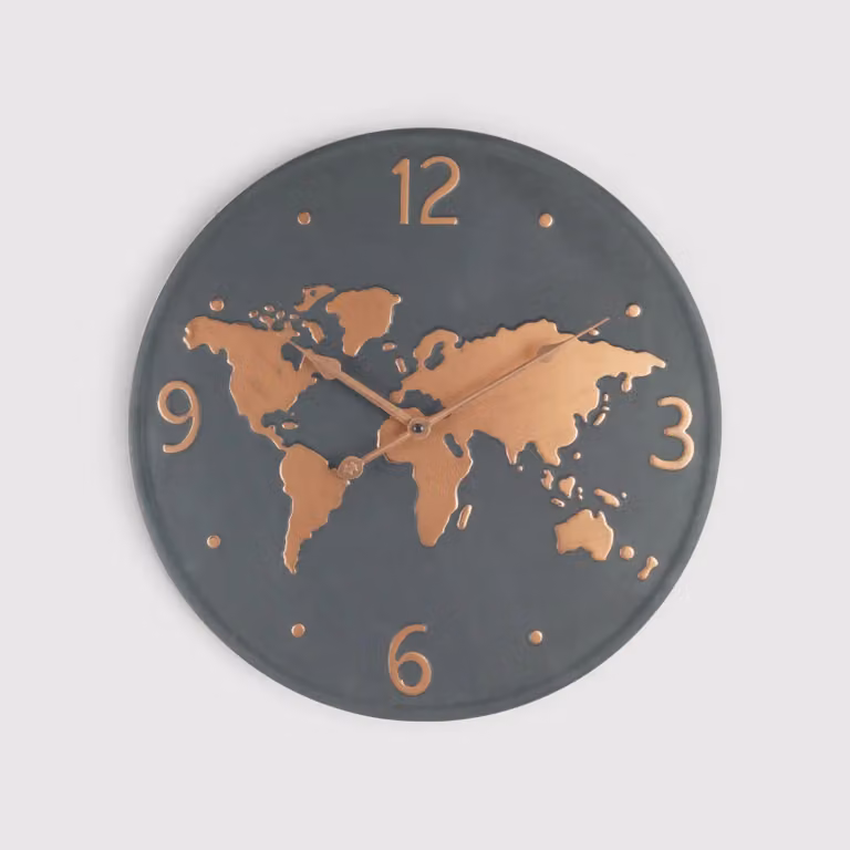 Pitomba - Orologio nero in metallo con mappamondo