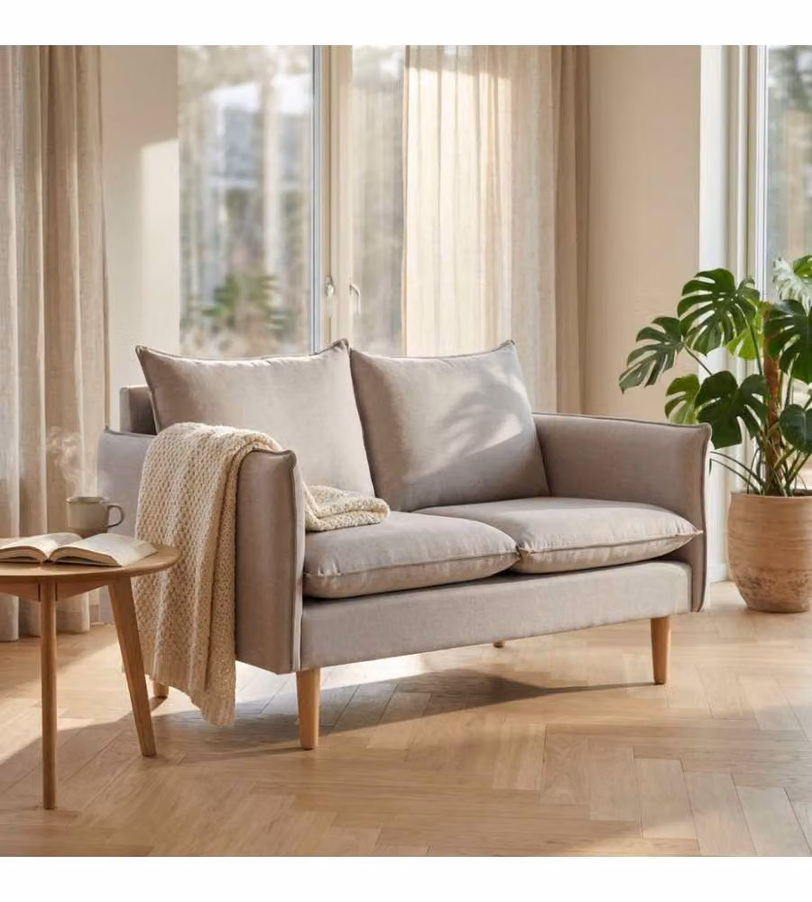 Cosma Divano 2 Posti Beige in Tessuto con Gambe in Legno 130x84x82 cm