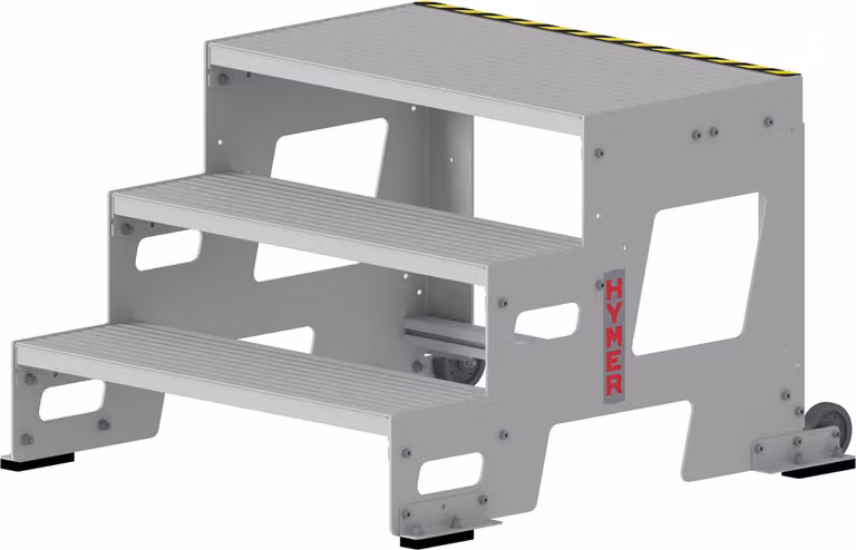 Modulo base per gradini industriali Hymer con gradini in profilo di alluminio, larghezza 0,8 m, 3 gradini