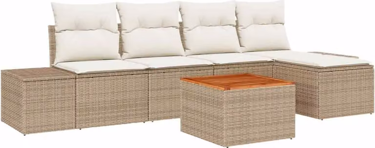 Set Divano da Giardino 6 pcs Beige e Crema polyrattan