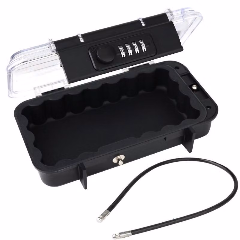 Custodia portatile con cavo di sicurezza - 23,5x14,1x6 cm - Cassaforte portatile con serratura a combinazione - Contenitore impermeabile per oggetti di valore - ideale per la spiaggia, il campeggio e i viaggi - Trasparente
