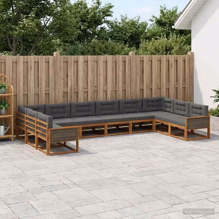 Set di divani da esterno vidaXL 10 pezzi in legno di acacia con cuscini, colore beige e antracite