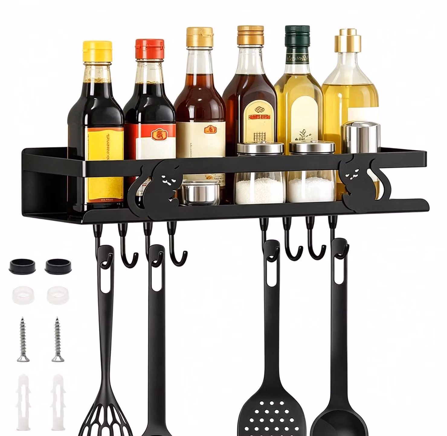 Scaffale portaerbe Acciaio al carbonio, 30 cm, con 8 ganci, ideale per cucina e bagno