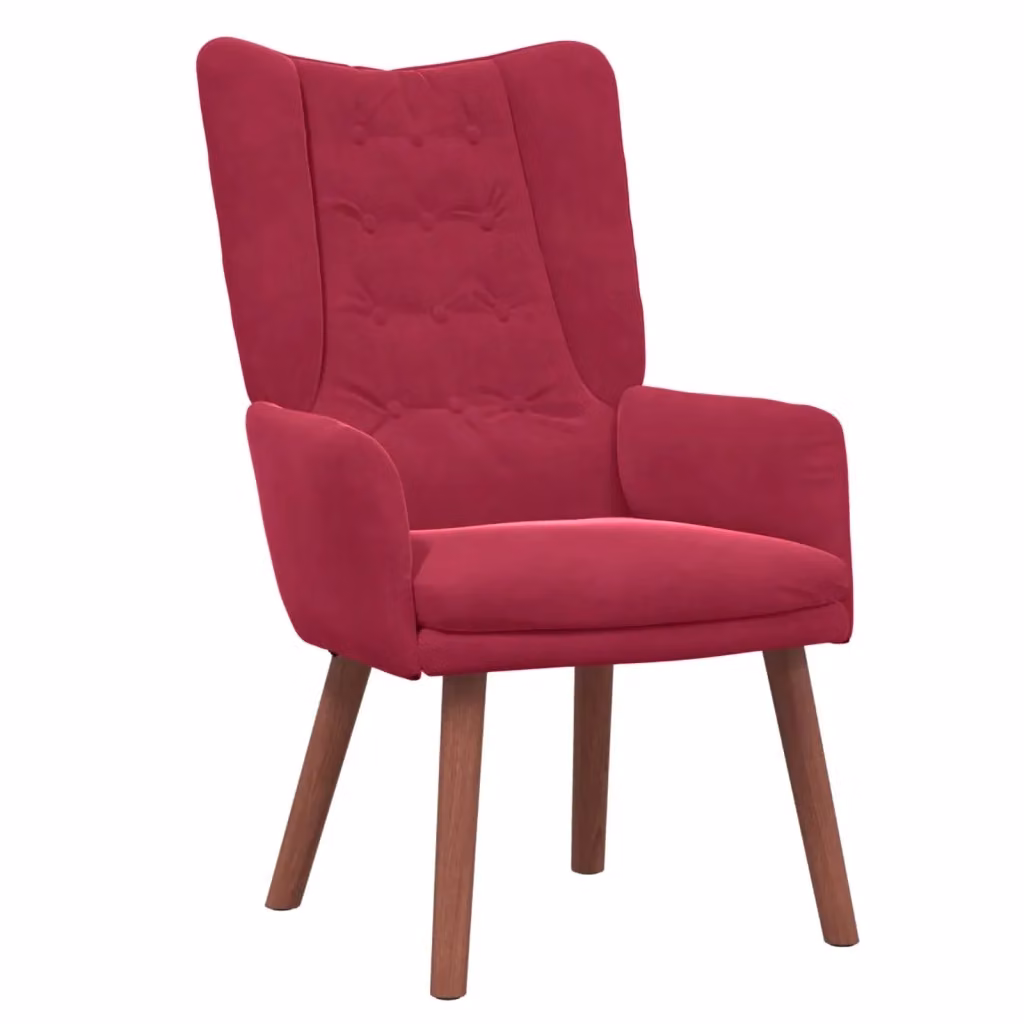 Poltrona Lounge Moderna in Velluto Rosso con Braccioli e Struttura in Legno di Gomma L: 63 cm, P: 67 cm, H: 94 cm – 2