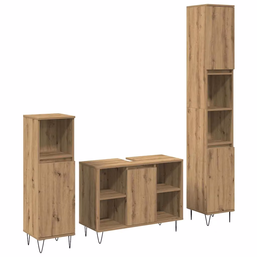 Set di mobili per il bagno vidaXL in 3 pezzi in rovere con finitura opaca e design minimalista, colore marrone