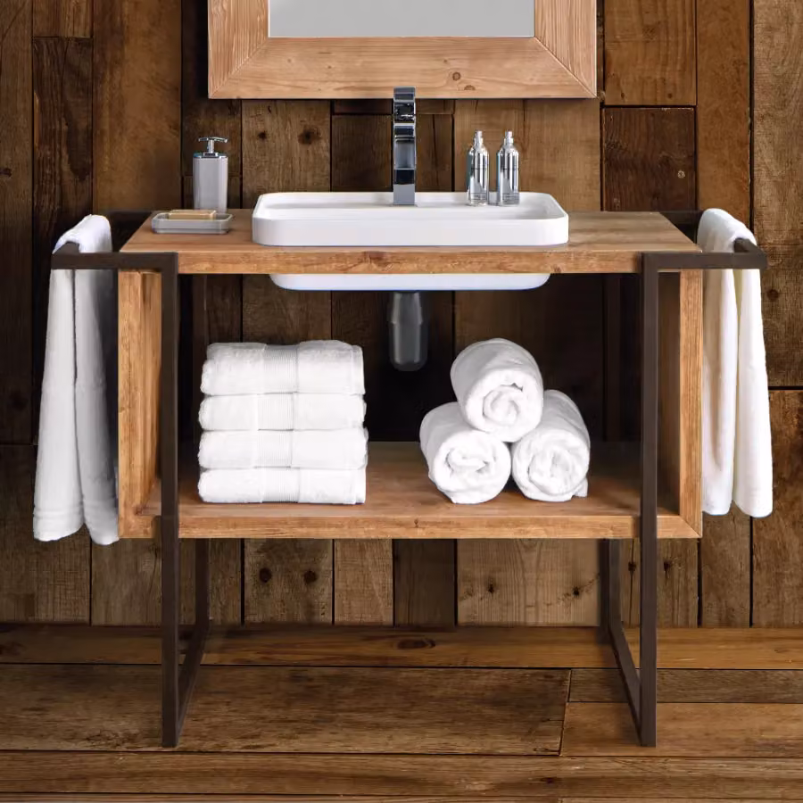 Mobile bagno industrial Mobili 2G con cortina in legno massello di abete, L/P/H: 120 x 56 x 83 cm – 2