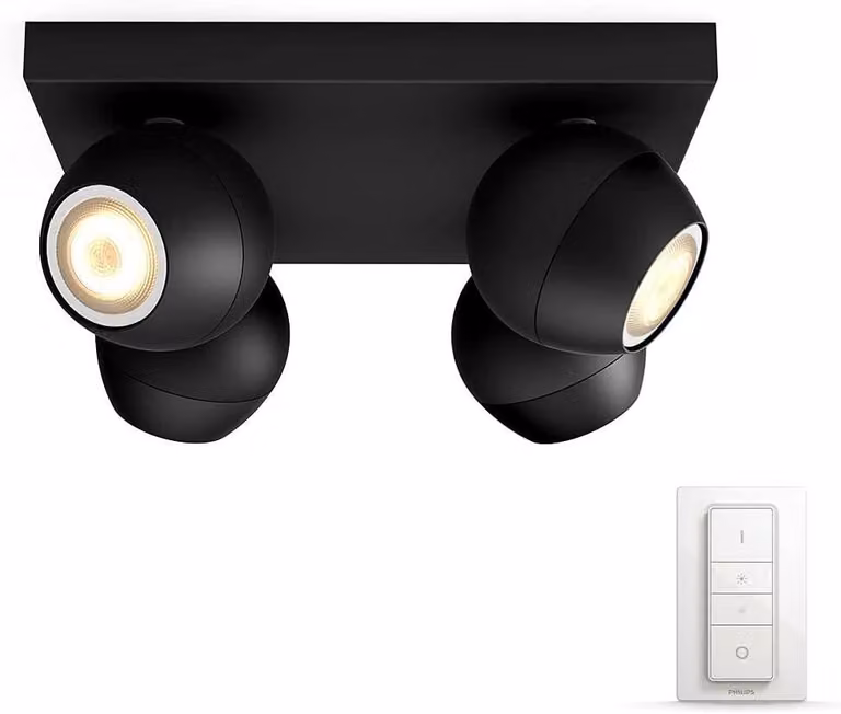 Philips Hue Bianco Amb. Buckram Spot 4 flg. nero 4x350lm DS-