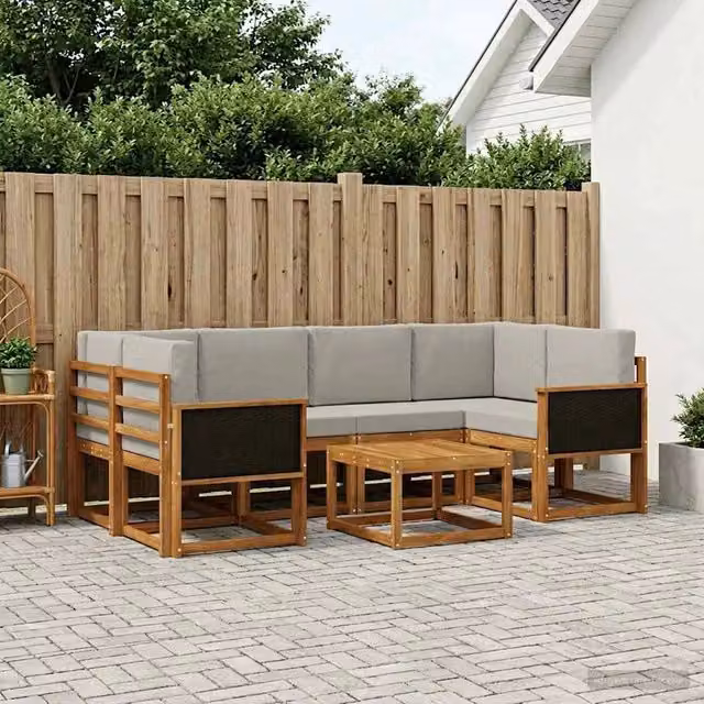 Set di divani da esterno 5 pz Naturale e Grigio Chiaro 3385022