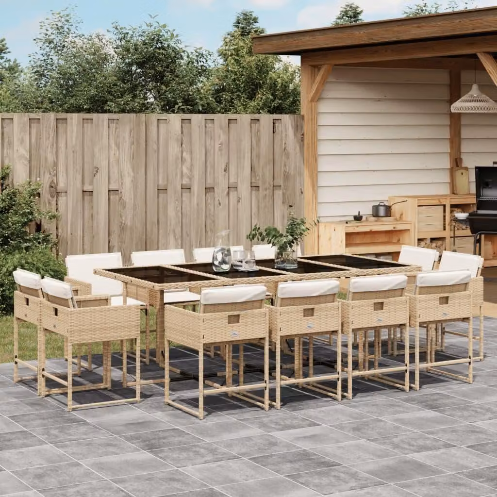 Maison Exclusive - Set da Pranzo da Giardino 13 pz con Cuscini Beige in Polyrattan