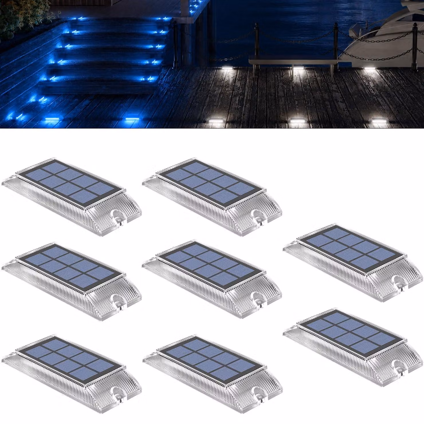Lampade da giardino solari, confezione da 8 pezzi, 2 colori: blu e bianco freddo, grado di protezione IP66