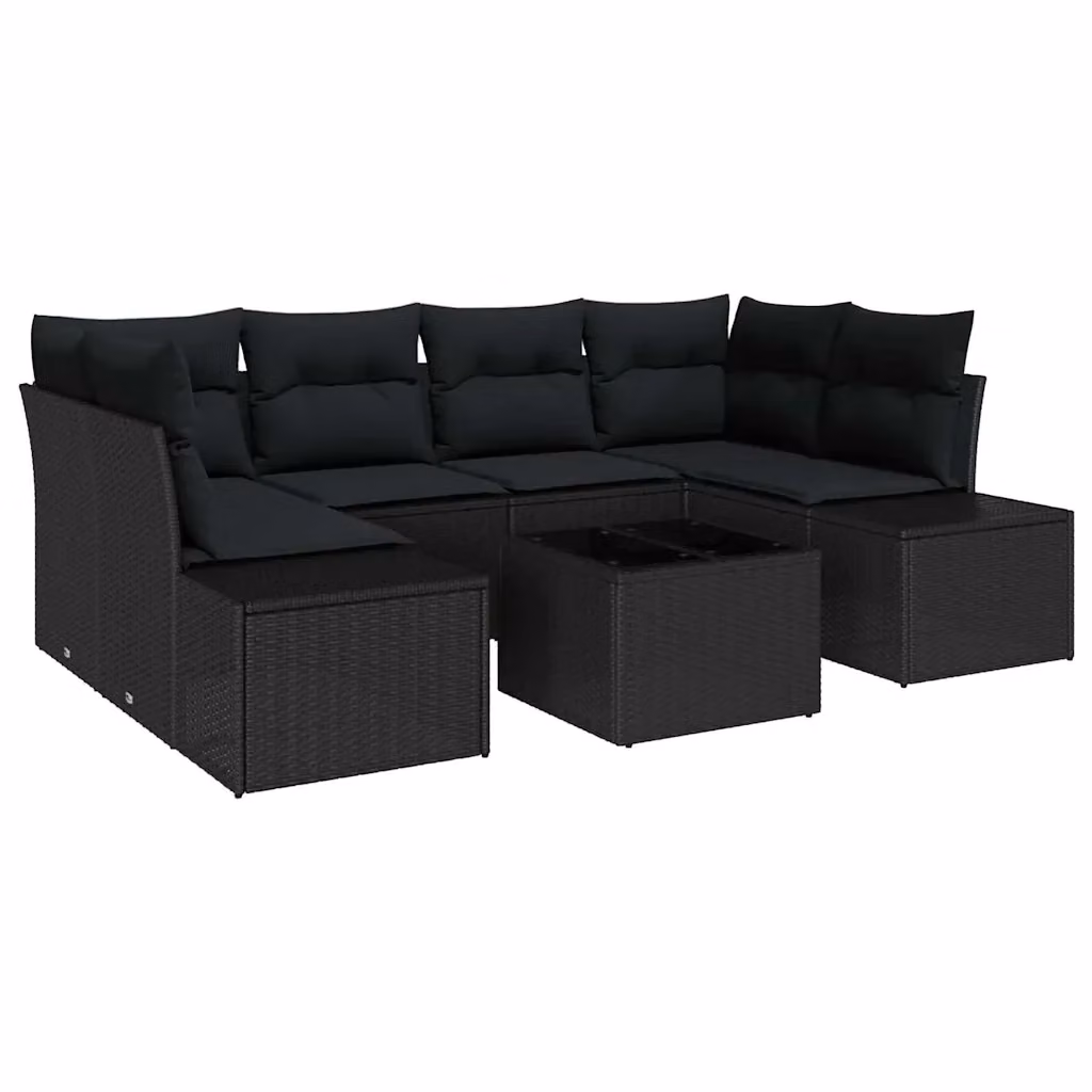 Set Divano da Giardino a L vidaXL 8 pz Nero con Cuscini e Tavolino in Polyrattan e Acciaio – 2