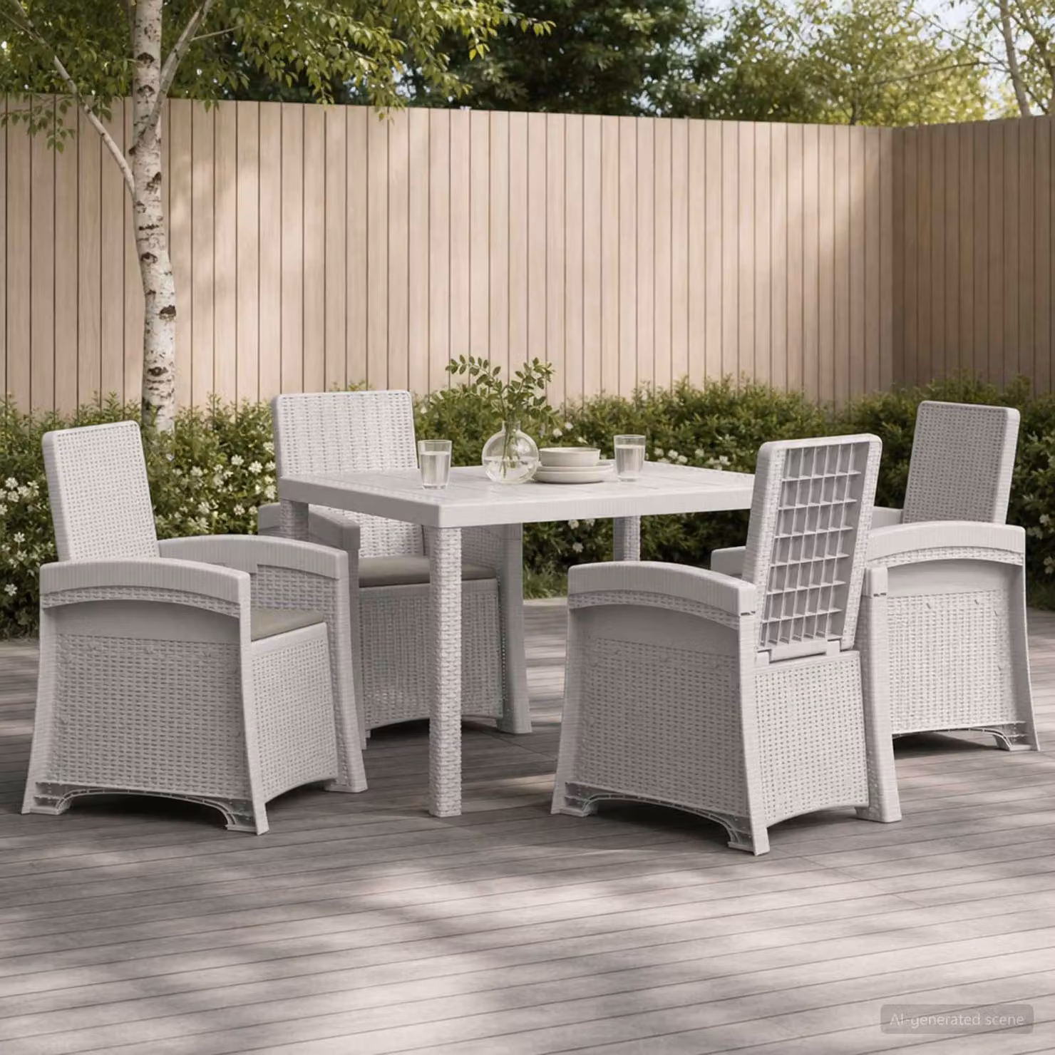 vidaXL Set da Pranzo per Giardino Moderno in Polyrattan, 5 Pezzi, Bianco e Grigio