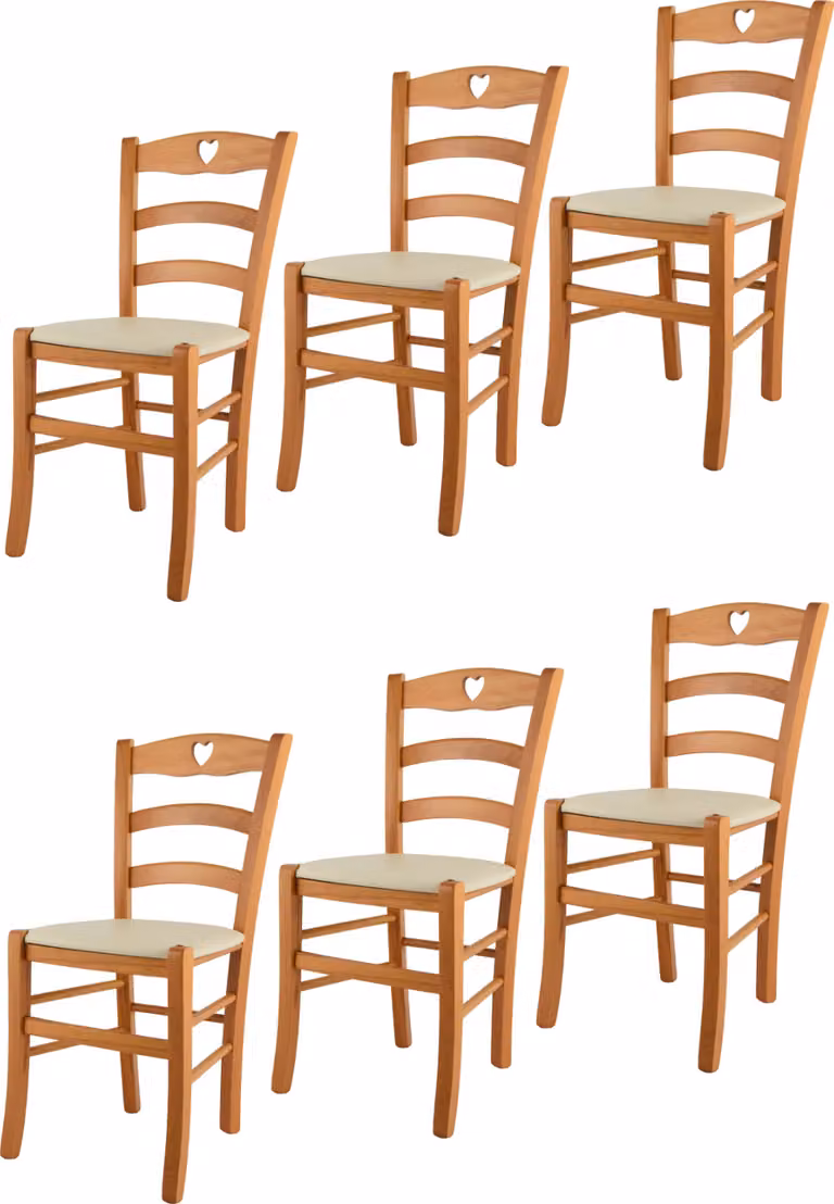 t m c s Tommychairs - Set di 6 sedie CUORE per cucina e sala da pranzo, struttura robusta in legno di faggio laccato color miele e sedile imbottito rivestito in Pelle finta color avorio