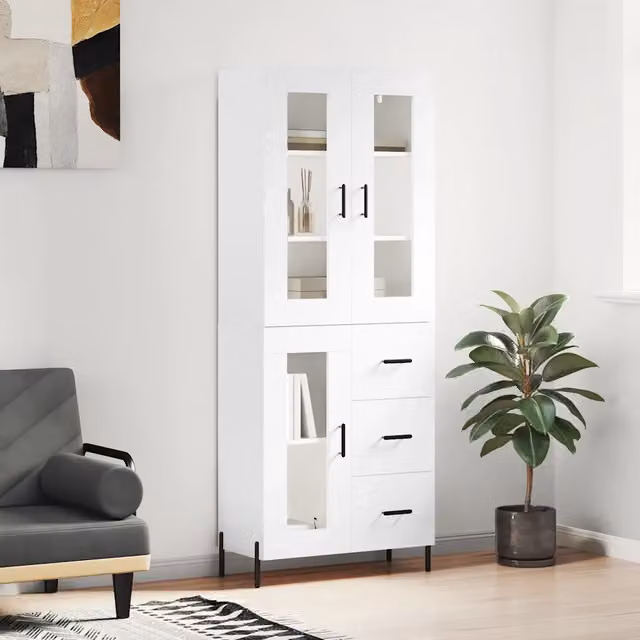 Credenza-Buffet-Armadio da cucina Bianca 69,5x34x180 cm in Legno Multistrato 545734