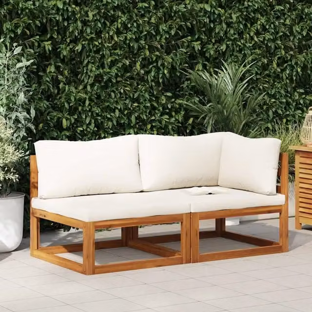 Set Divani da Giardino 2 pz con Cuscini Bianco Crema in Acacia 311857