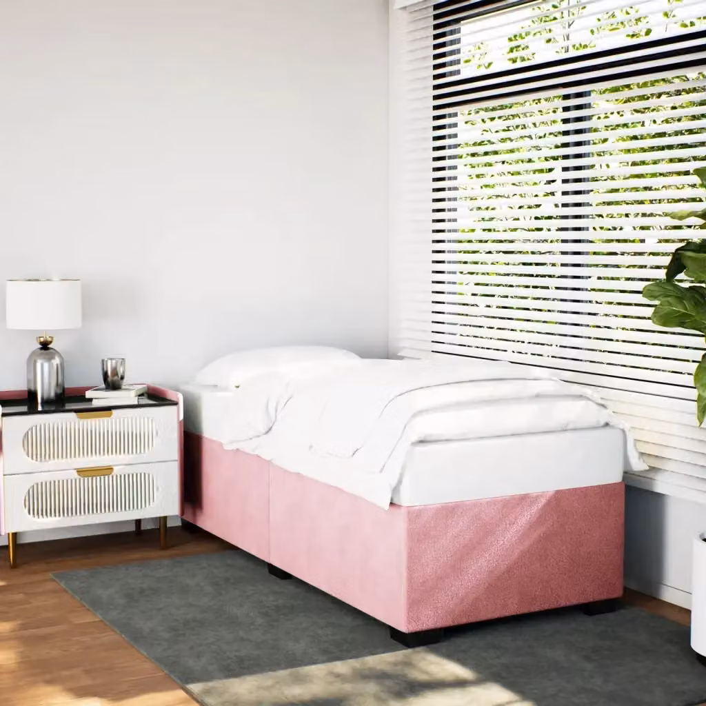Letto singolo per adulti DESIGN IN in velluto rosa con struttura in legno e doghe, L/P: 90 x 200 cm – 2