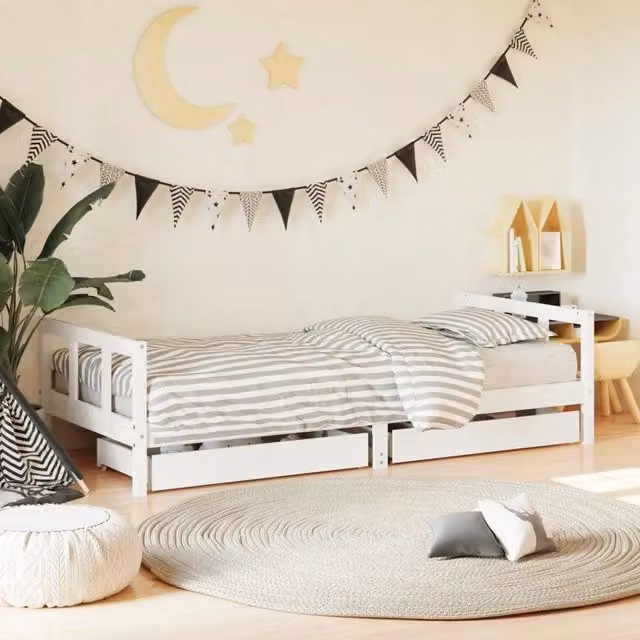 Giroletto per bambini vidaXL in legno massello di pino bianco con cassetti L/P/H: 205.5 x 90 x 150 cm
