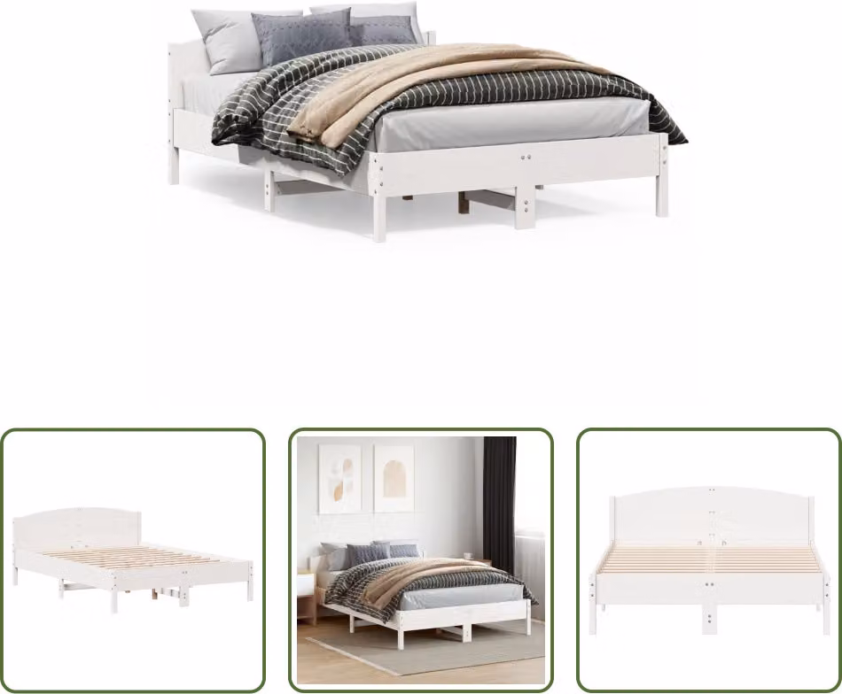 The Living Store Letto in legno massiccio con testiera bianca 160x200 cm in pino