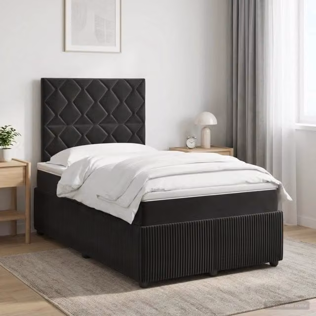 Letto box spring con materasso vidaXL in velluto nero L/P: 120 x 200 cm – 1