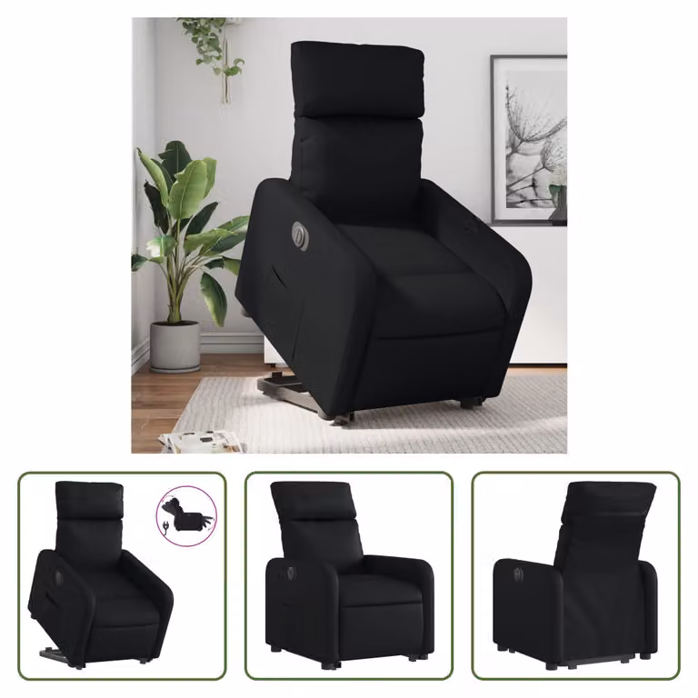 The Living Store Poltrona relax con supporto elettrico in Pelle finta nera