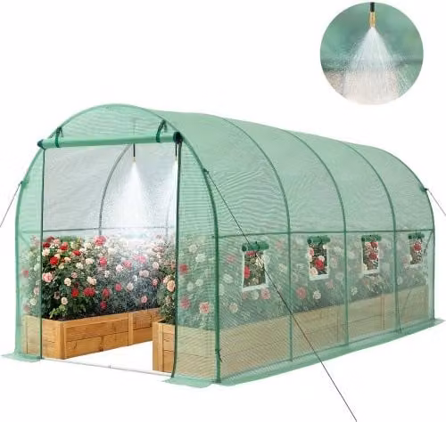 VEVOR Serra a Tunnel per Giardino con Telaio in Acciaio Zincato e Copertura in PE Verde, L: 4,48 m, P: 1,97 m, H: 1,97 m