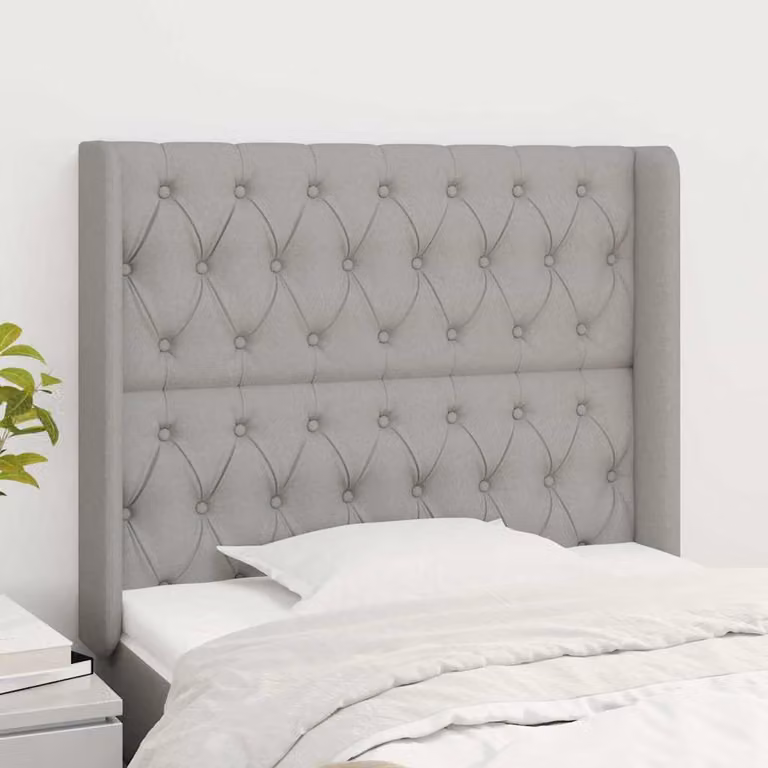 Testiera ad orecchio vidaXL in tessuto grigio chiaro con struttura in legno e pannello imbottito L: 103 cm, P: 16 cm, H: 118-128 cm