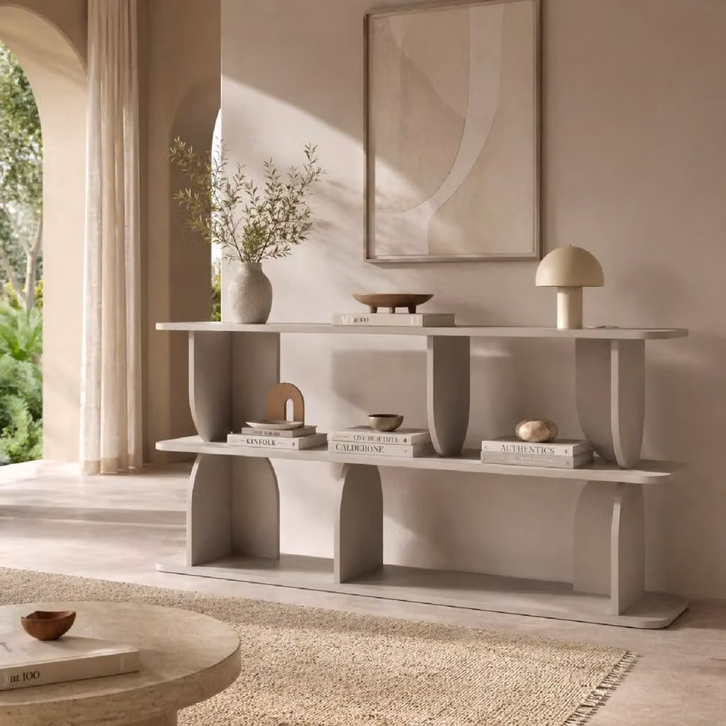 Libreria Moderna Arreditaly in Melaminico Beige con 4 Vani a Giorno e 3 Ripiani, Design Minimal per Soggiorno, Corridoio o Ufficio, H 160 x L 74 x P 34 cm – 2