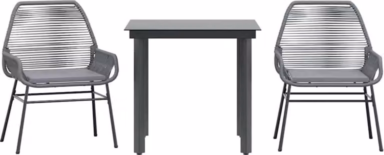 Set da Pranzo da Giardino 3 pz con Cuscini in Polyrattan Vetro
