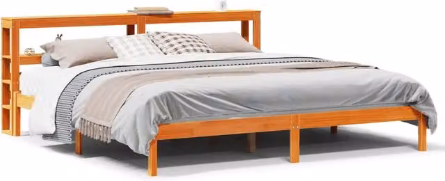 Letto matrimoniale | Letto per adulti | Giroletto con Testiera Marrone Cera 200x200 cm Massello Pino