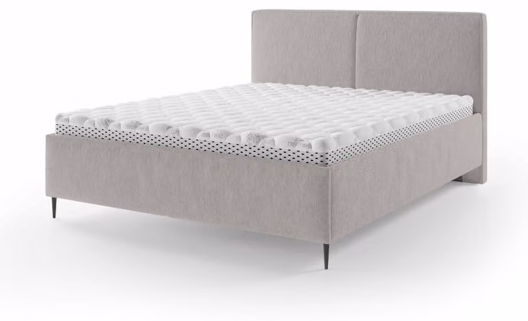 Letto imbottito con contenitore integrato, modello Hatti, finitura Eschenspiegel, dimensioni 140 x 200 cm