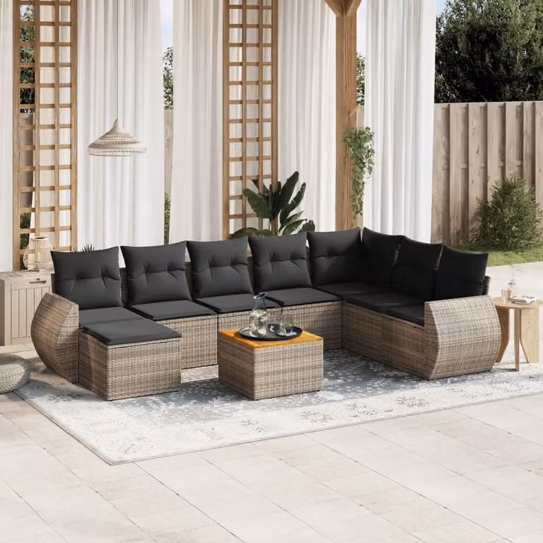 Maison Exclusive - Set da giardino 9 pezzi con cuscini Grigio Polyrattan