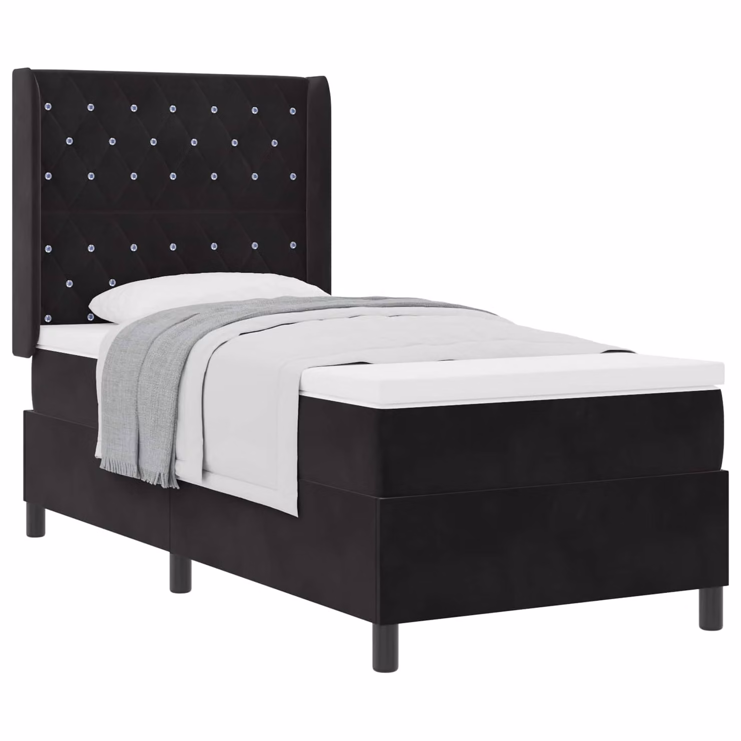 Letto a molle con materasso vidaXL in velluto nero, L/P/H: 90 x 190 x 93 cm