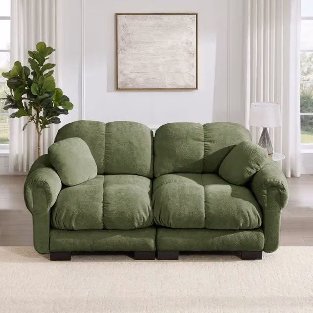 Divano Mivray moderno in tessuto verde per soggiorno con cuscini inclusi L 190 x P 90 x H 86 cm