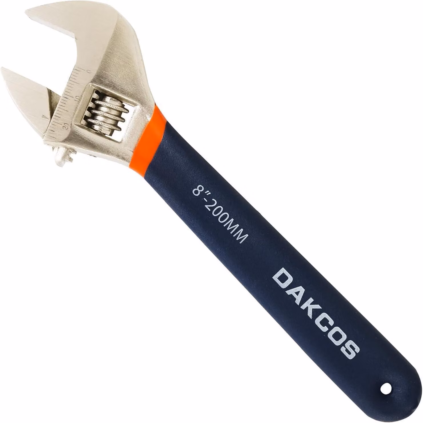Chiave a forchetta regolabile, chiave inglese da 8"/200mm, bocca da 25mm, manico in gomma, acciaio C45 nichelato