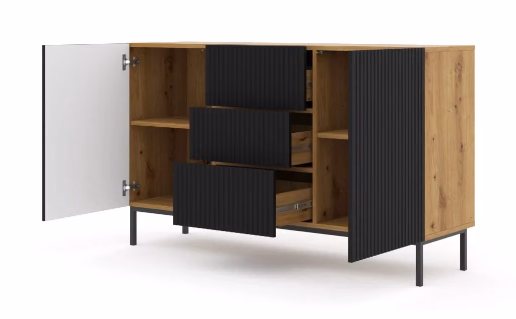 Mobile B Ravenna Bim Furniture in MDF rivestito in legno rovere e telaio in metallo nero opaco 2D3S 150 – 2