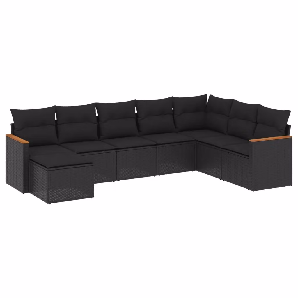 vidaXL Set Divani da Giardino a L con Cuscini 8 pz in Polyrattan Nero – 2
