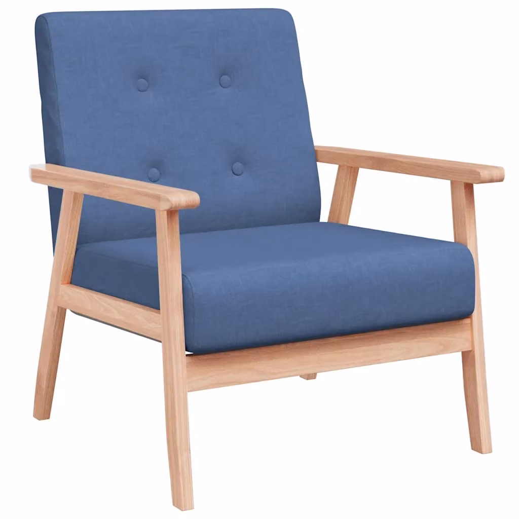 Poltrona moderna blu in tessuto con struttura in legno massiccio e braccioli vidaXL – 2
