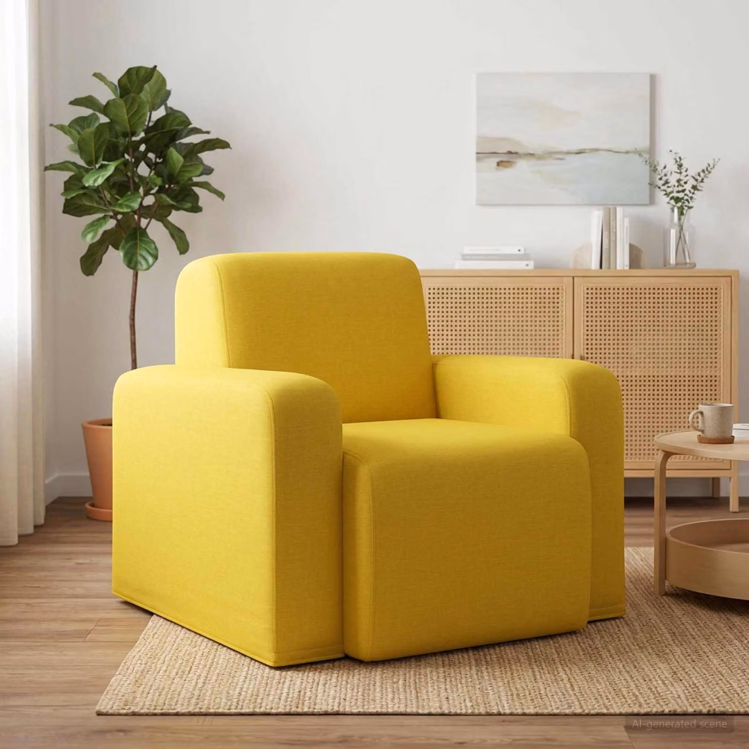 Poltrona moderna vidaXL in tessuto giallo con braccioli e struttura in legno per soggiorno o camera da letto