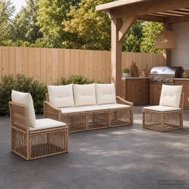 Set Divano da Giardino 5 pz Beige polyrattan 3435963