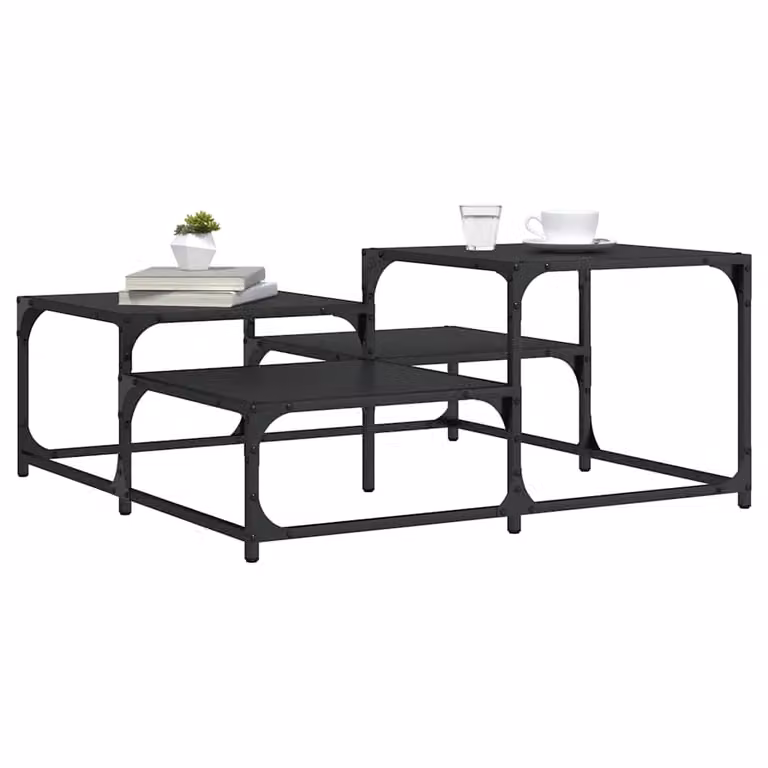 vidaXL Tavolino da Salotto Quadrato Nero in Legno e Metallo L: 87,5 cm, P: 87,5 cm, H: 40 cm