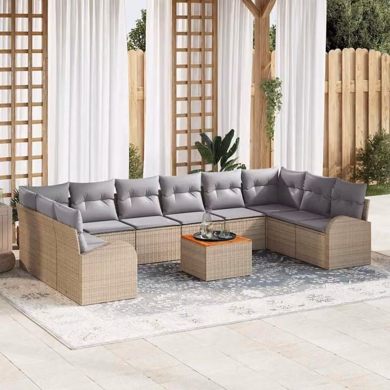 Maison Exclusive - Set Divano da Giardino con cuscino 11 pcs Beige Poly Rattan