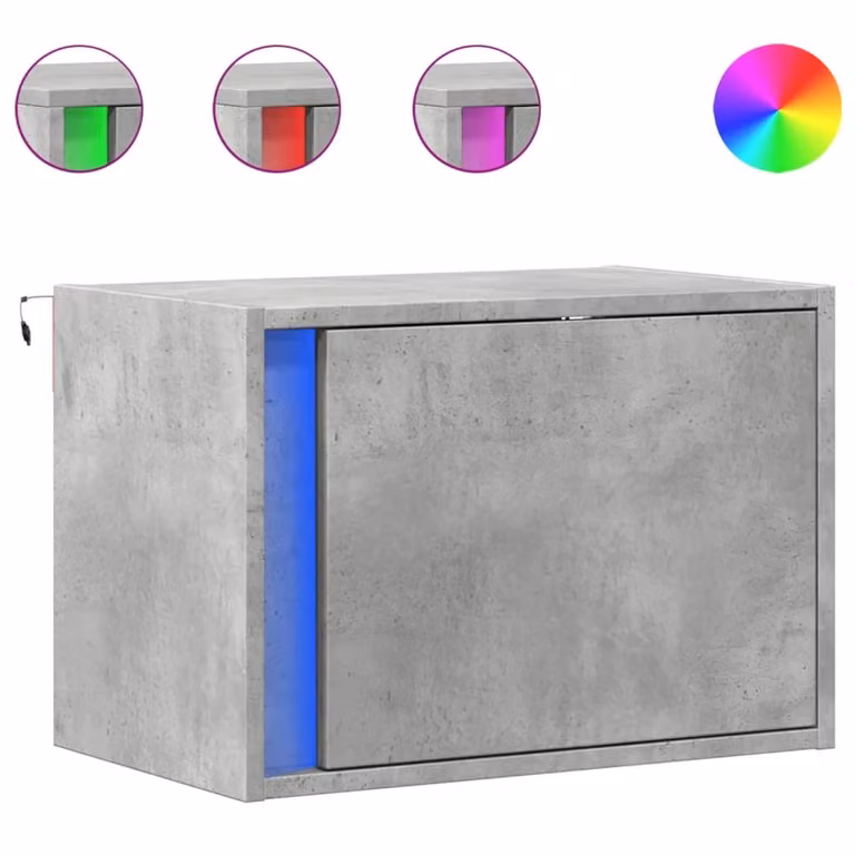 Comodini a Parete con Luci LED 2 pz Grigio Cemento