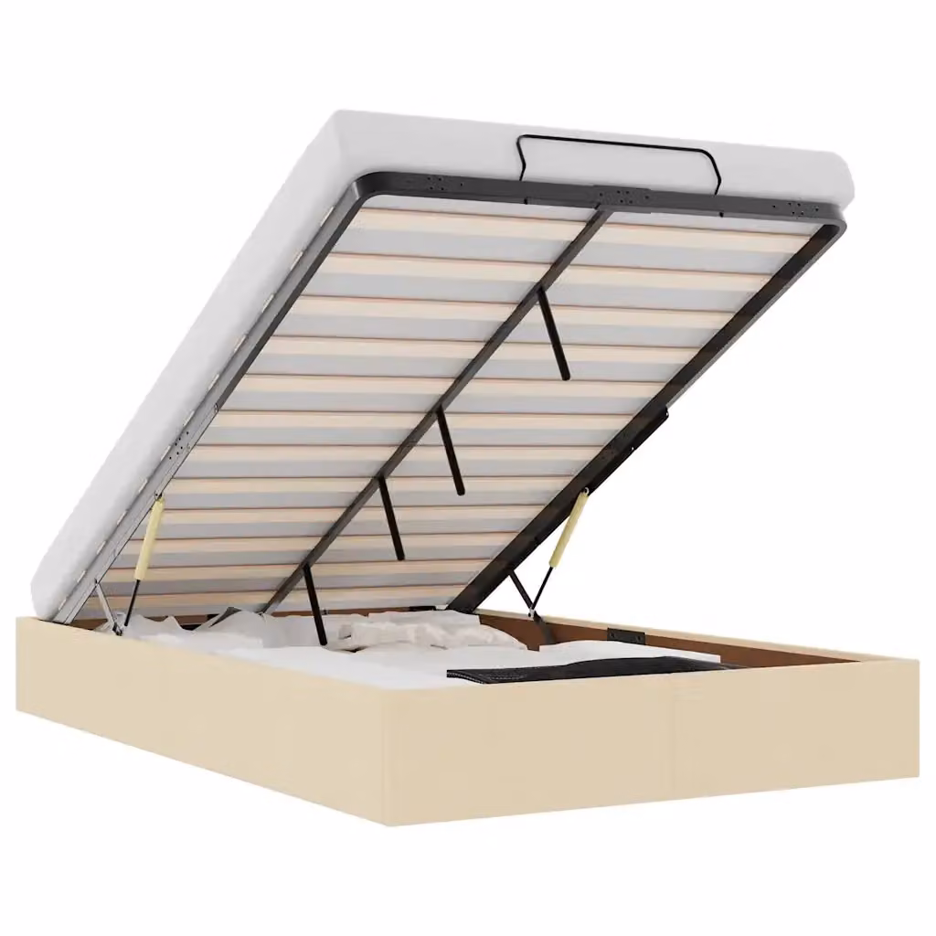 Struttura Letto con Contenitore a Sollevamento vidaXL in Tessuto Beige L: 120 cm, P: 200 cm, H: 203 cm – 2