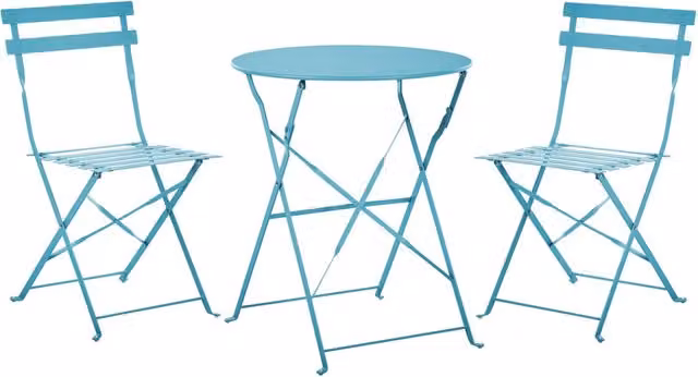 Set da balcone Beliani composto da 3 elementi con tavolo rotondo e sedie pieghevoli in acciaio in colorazione verde acqua e blu