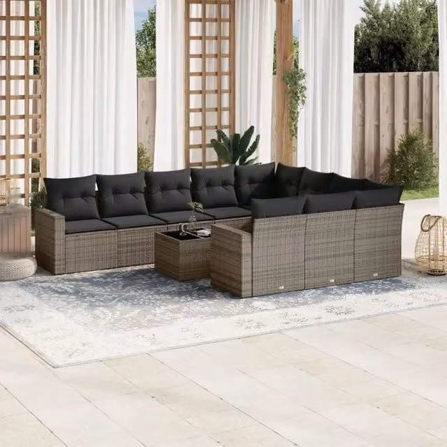 Set Divani da Giardino 11 pz con Cuscini in Polyrattan Grigio 3251837