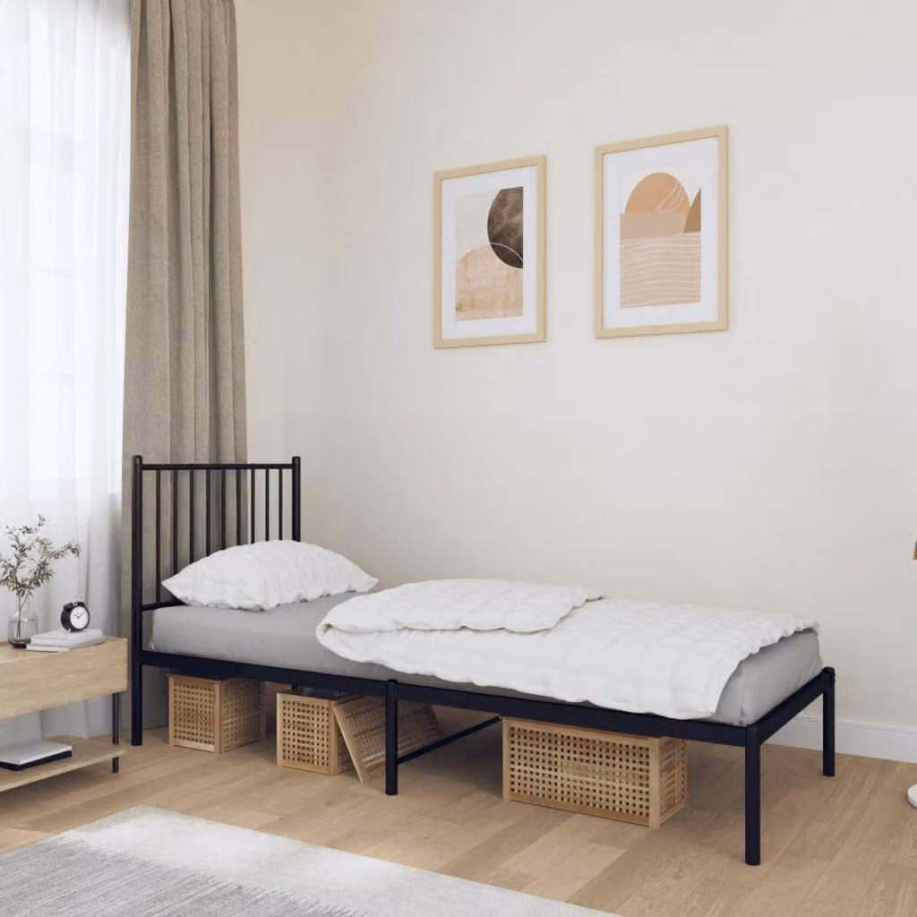 The Living Store Struttura letto con testiera in metallo nero 80x200 cm