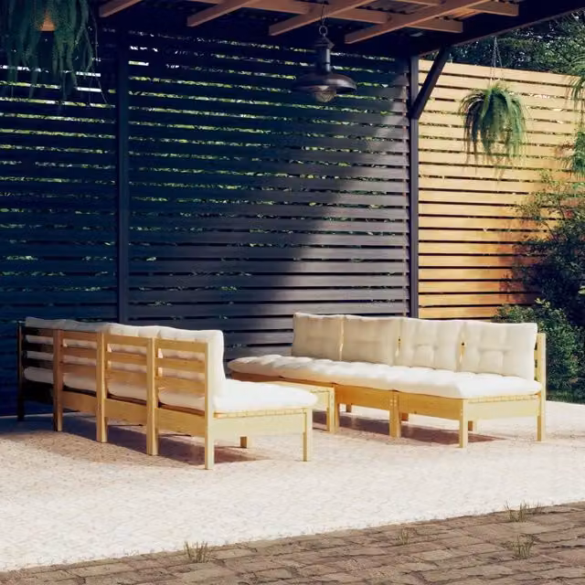 Set Divani da Giardino 9 pz con Cuscini Crema Massello di Pino 3096142