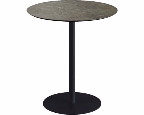 Urban - Tavolo da terrazzo, struttura nera + piano in HPL effetto marmo Midnight, Ø70 cm, 1 pezzo