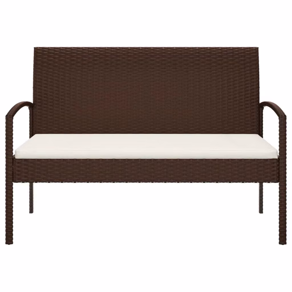 Panchina da giardino moderna HELLOSHOP26 in resina intrecciata e metallo con cuscino in tessuto marrone e bianco, Larghezza: 105 cm – 2